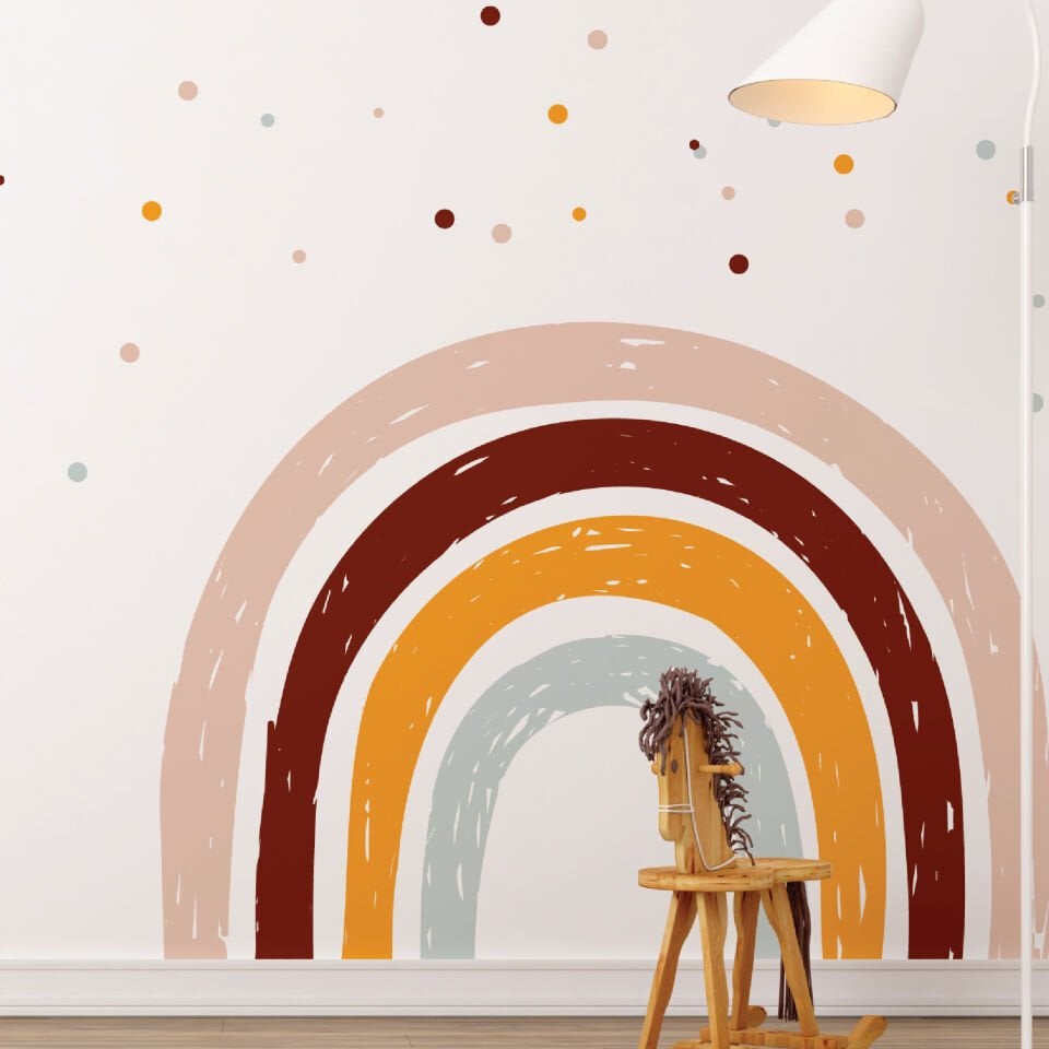 Pastel Renk Soft Gökkuşağı ve Puantiyeler Çocuk Odası Duvar Sticker
