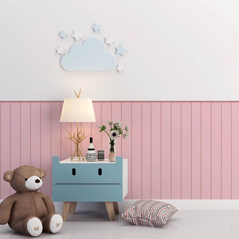 Duvar Panel Görünümlü Dokulu Duvar Kağıdı, Kendinden Yapışkanlı Duvar Kağıdı Pembe - 60x120cm