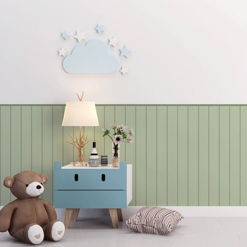 Duvar Panel Görünümlü Dokulu Duvar Kağıdı, Kendinden Yapışkanlı Duvar Kağıdı Yeşil - 60x120cm