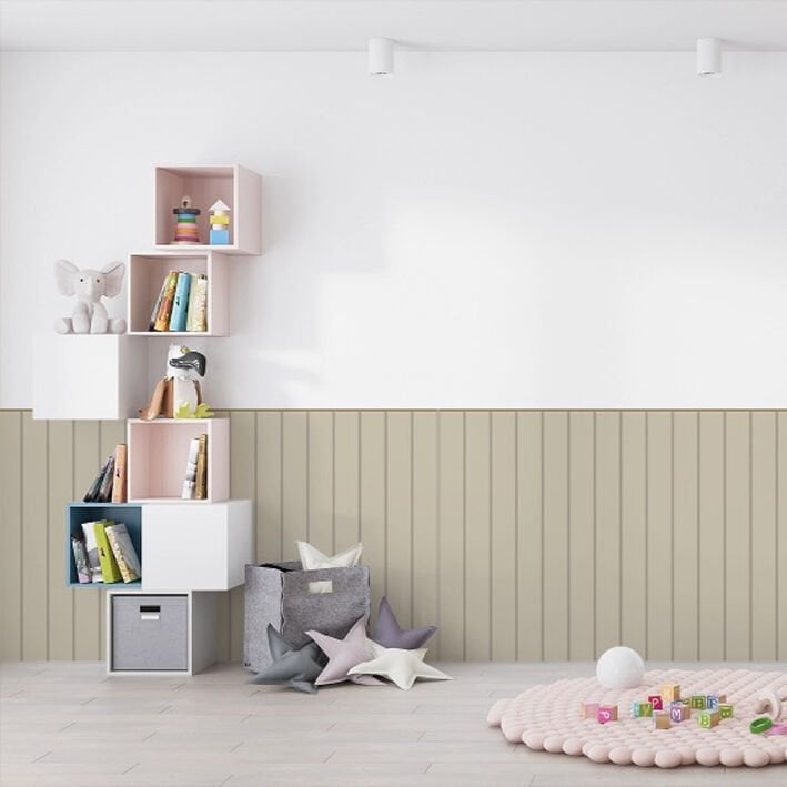 Duvar Panel Görünümlü Dokulu Duvar Kağıdı, Kendinden Yapışkanlı Duvar Kağıdı Bej - 60x120cm