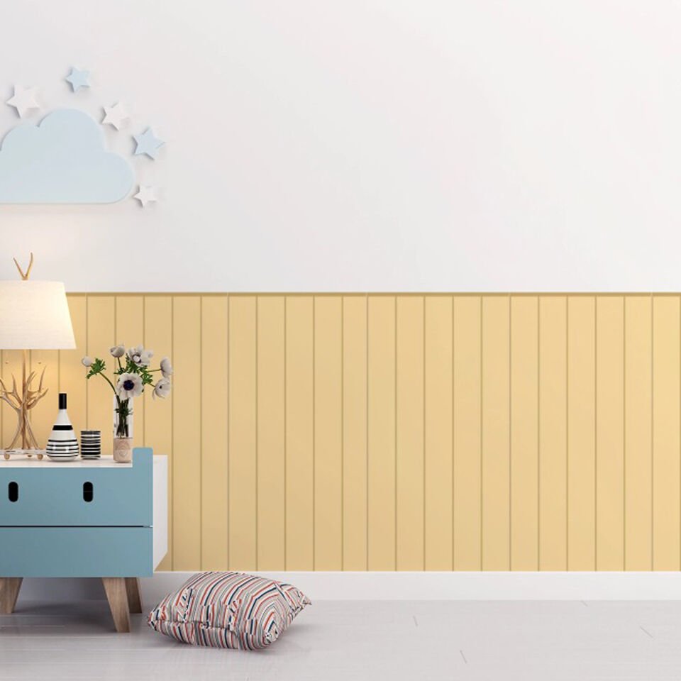 Duvar Panel Görünümlü Dokulu Duvar Kağıdı, Kendinden Yapışkanlı Duvar Kağıdı Sarı - 60x120cm