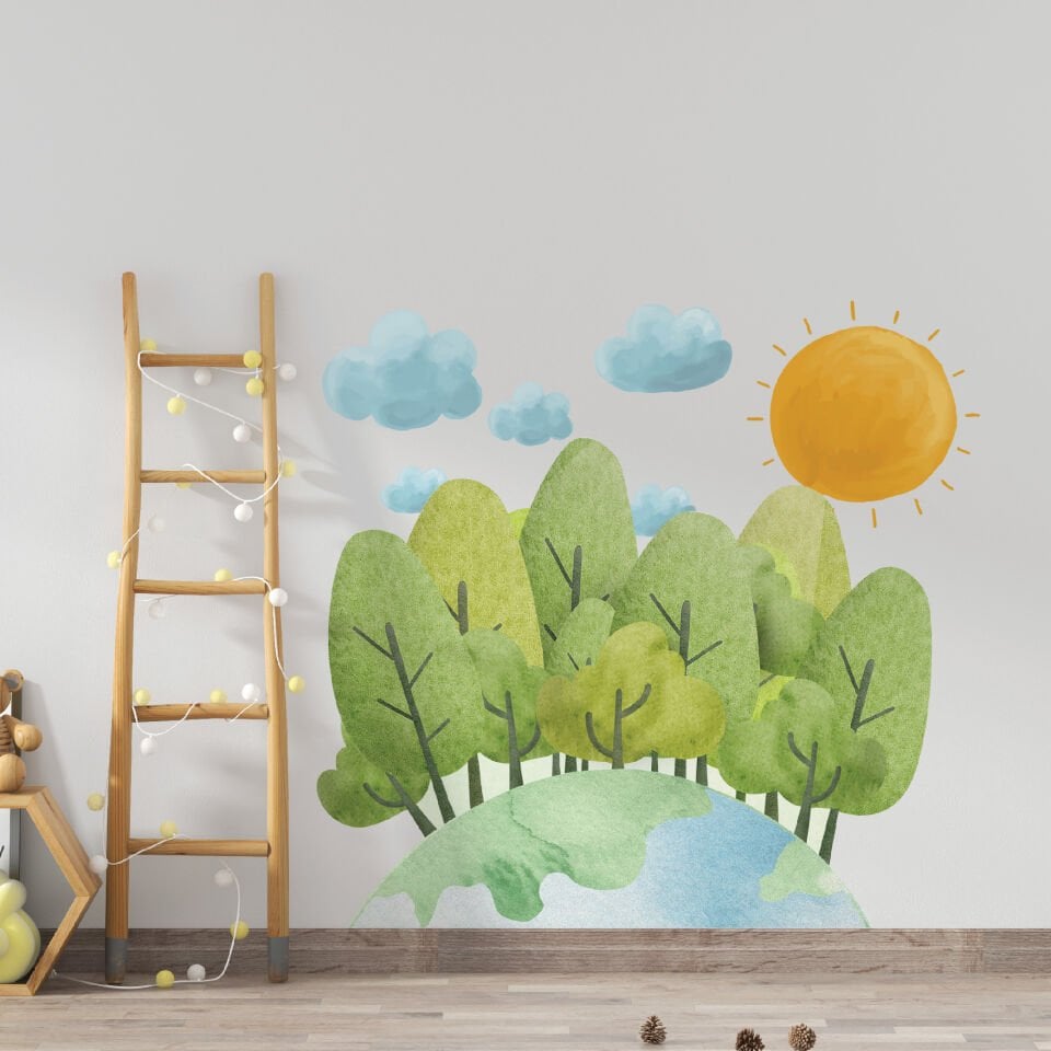 Doğa Temalı Suluboya Çocuk Bebek Odası Duvar Sticker