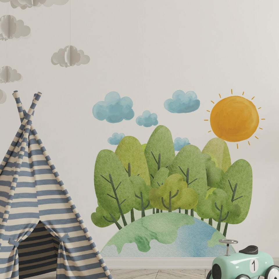 Doğa Temalı Suluboya Çocuk Bebek Odası Duvar Sticker
