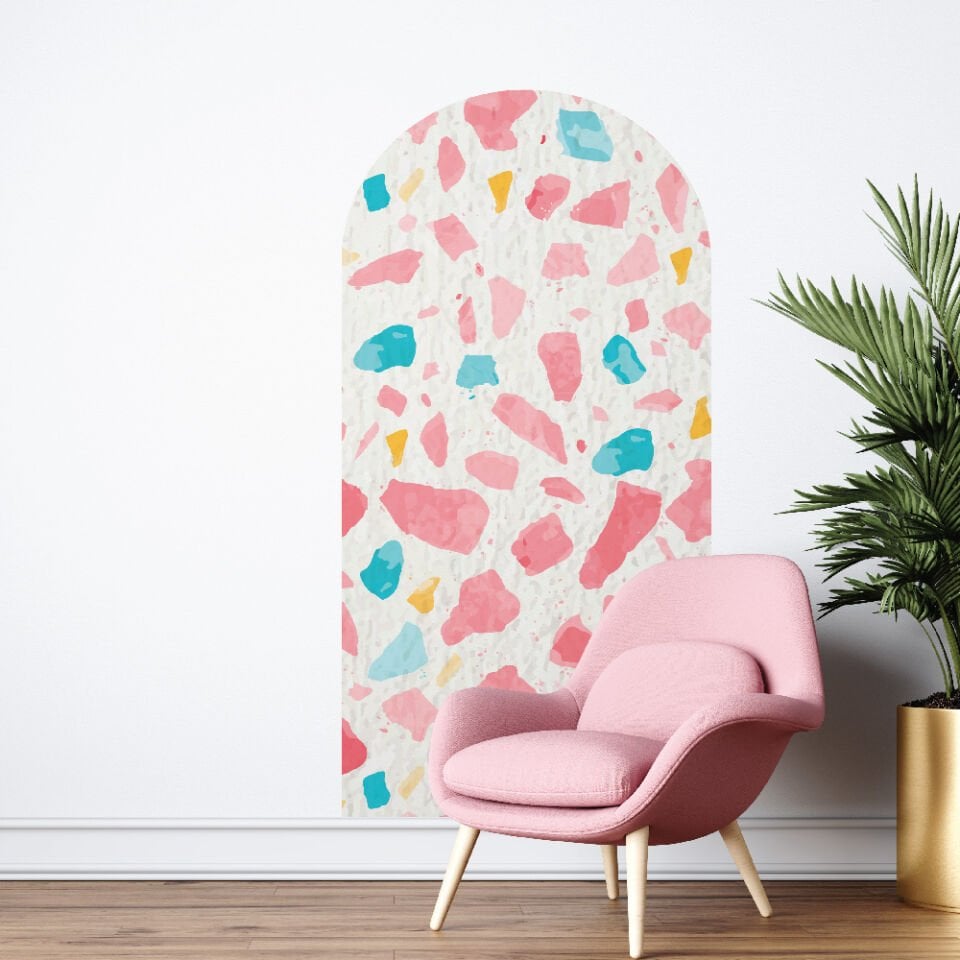 Pembe Taş Desen Boho Bohem Tarz Oval Duvar Sticker