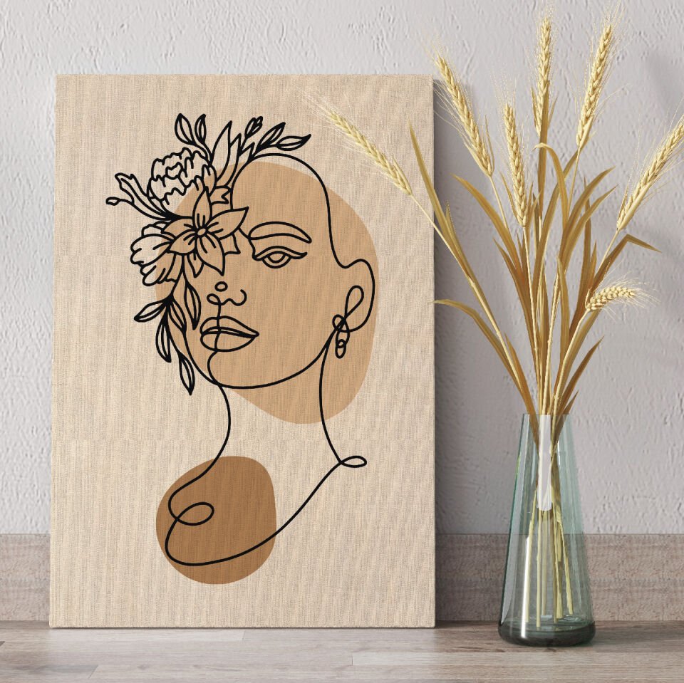 Çiçek ve Kadın Yüzü Dekoratif Kanvas Tablo