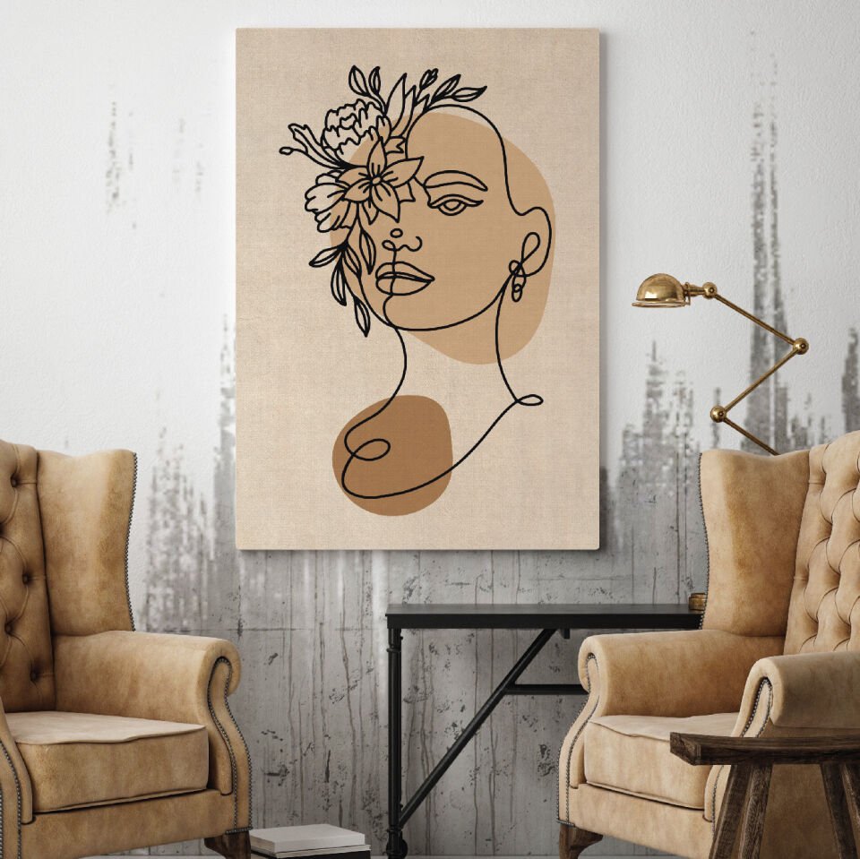 Çiçek ve Kadın Yüzü Dekoratif Kanvas Tablo