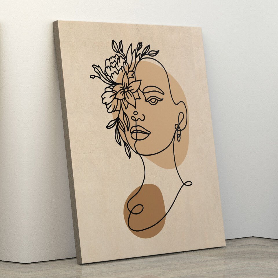 Çiçek ve Kadın Yüzü Dekoratif Kanvas Tablo