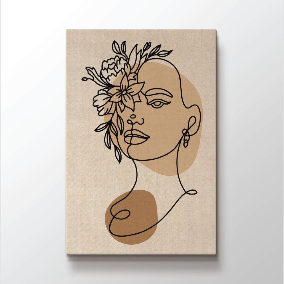 Çiçek ve Kadın Yüzü Dekoratif Kanvas Tablo