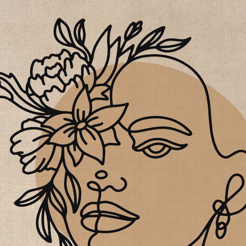 Çiçek ve Kadın Yüzü Dekoratif Kanvas Tablo