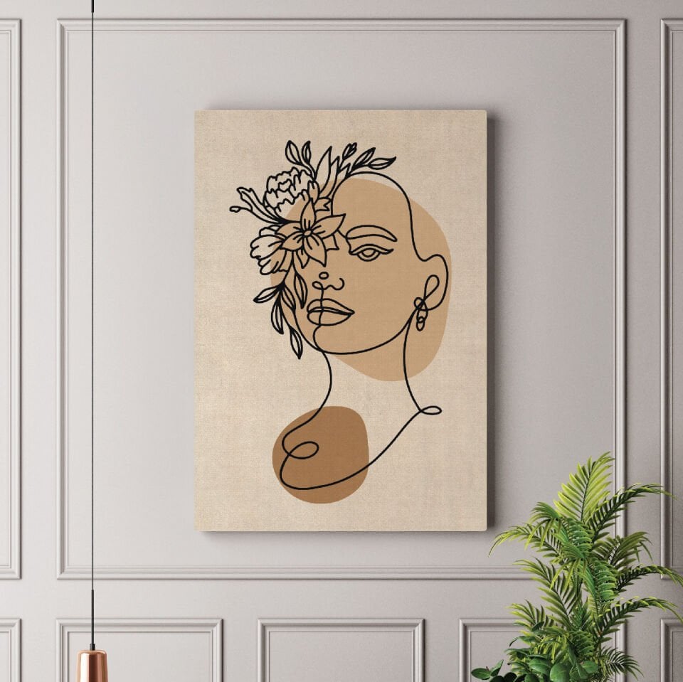 Çiçek ve Kadın Yüzü Dekoratif Kanvas Tablo