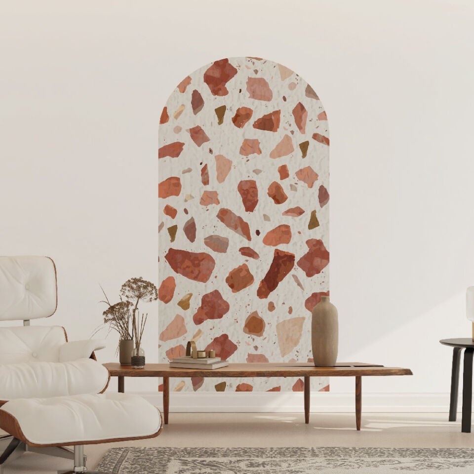 Kahverengi Taş Desen Boho Bohem Tarz Oval Duvar Sticker