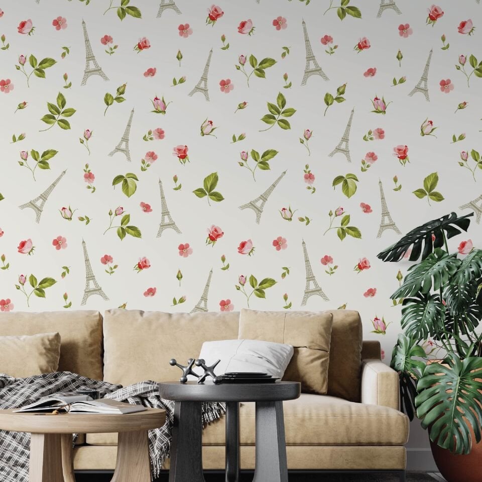 Paris Kulesi Yeşil Yapraklar Duvar Kağıdı