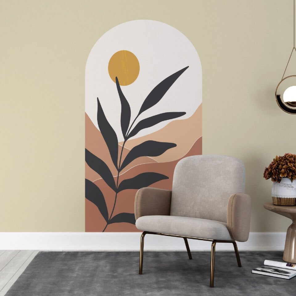Boho Bohem Tarz Dağ Güneş Yaprak Duvar Sticker
