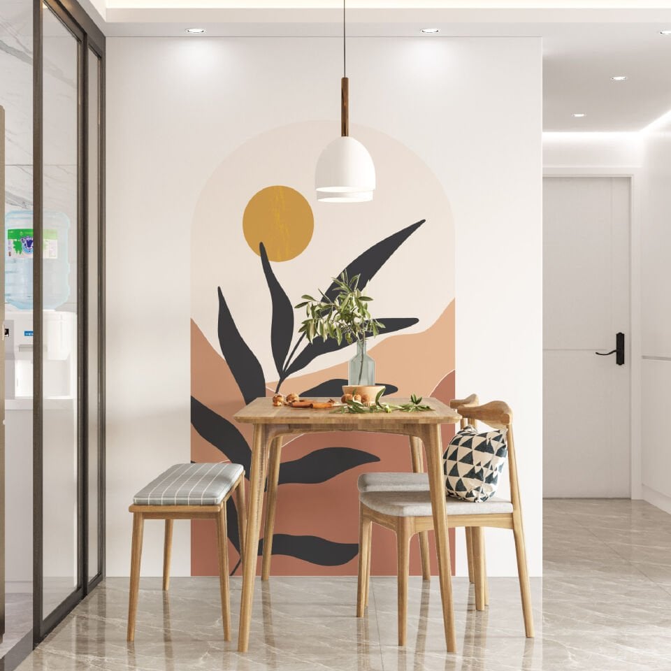 Boho Bohem Tarz Dağ Güneş Yaprak Duvar Sticker