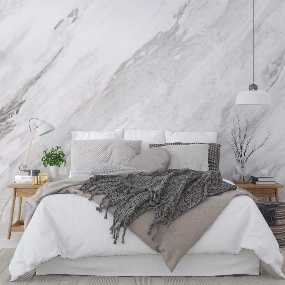 Beyaz Mermer Desen Duvar Kağıdı