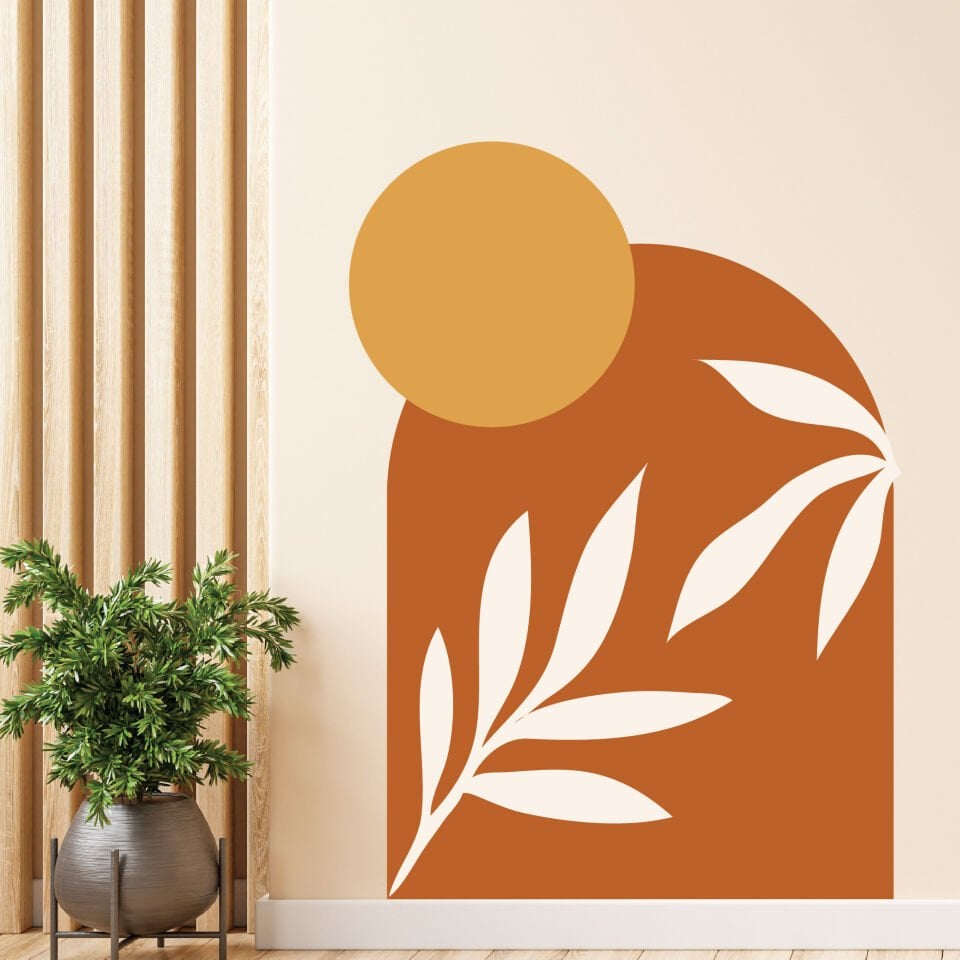 Boho Bohem Tarz Güneş ve Yaprak Duvar Sticker