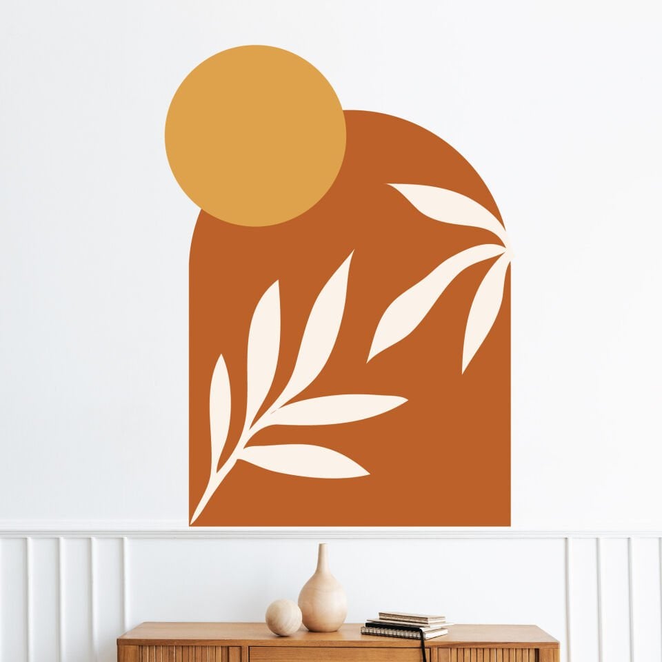 Boho Bohem Tarz Güneş ve Yaprak Duvar Sticker