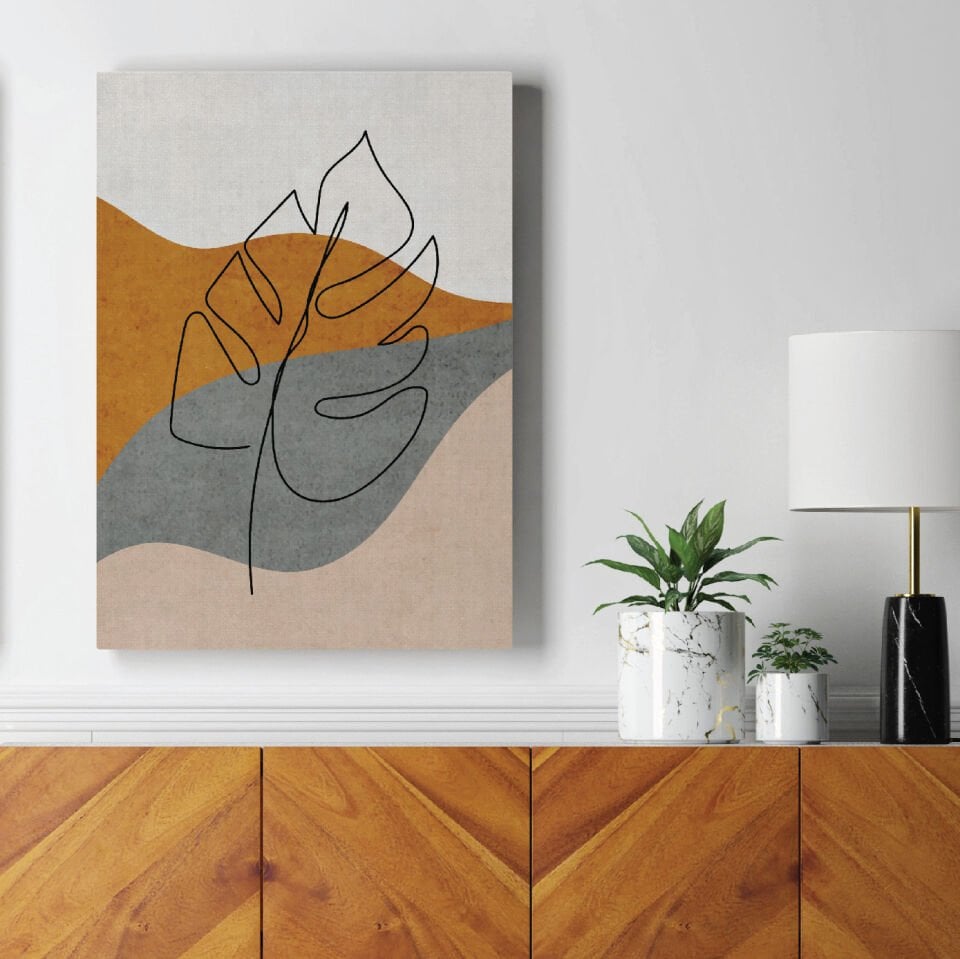 Minimal Yaprak Çizimi Dekoratif Kanvas Tablo