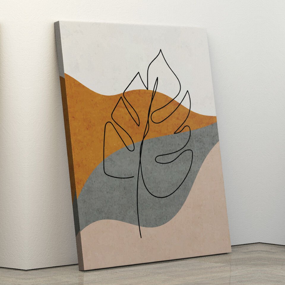 Minimal Yaprak Çizimi Dekoratif Kanvas Tablo