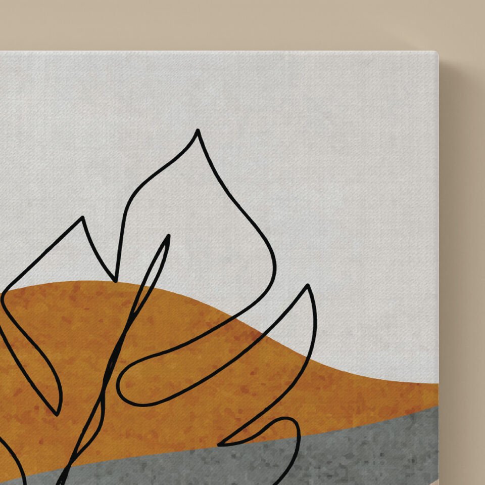 Minimal Yaprak Çizimi Dekoratif Kanvas Tablo