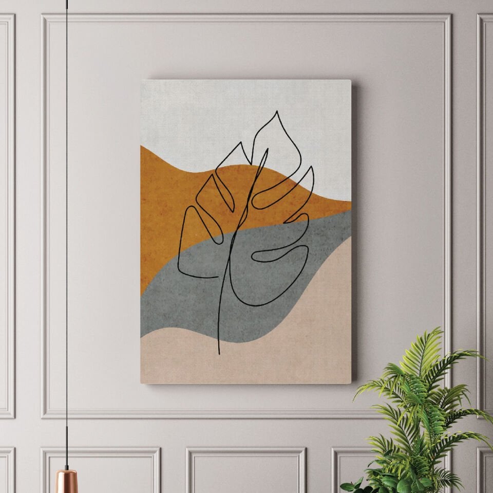 Minimal Yaprak Çizimi Dekoratif Kanvas Tablo