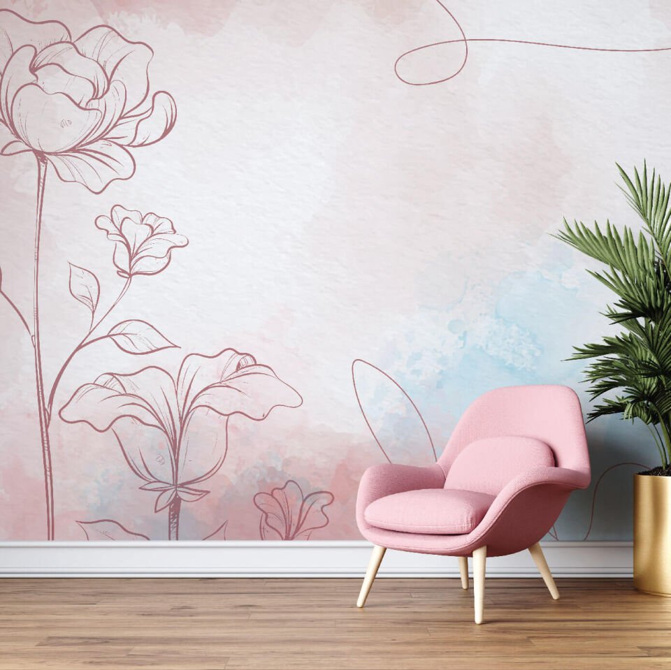 Pembe Suluboya Çiçek Duvar Kağıdı