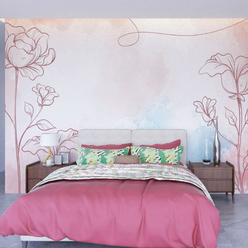 Pembe Suluboya Çiçek Duvar Kağıdı