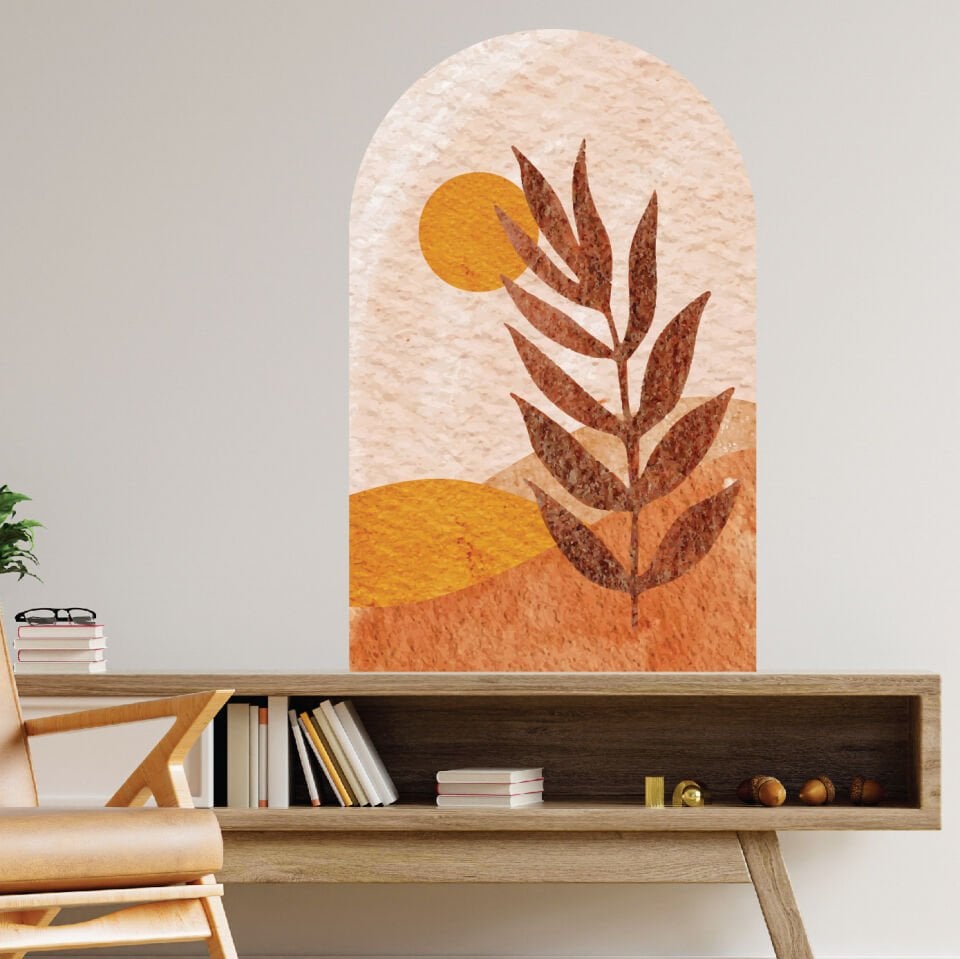 Boho Desen Dağ Güneş Yaprak Dekoratif Duvar Sticker