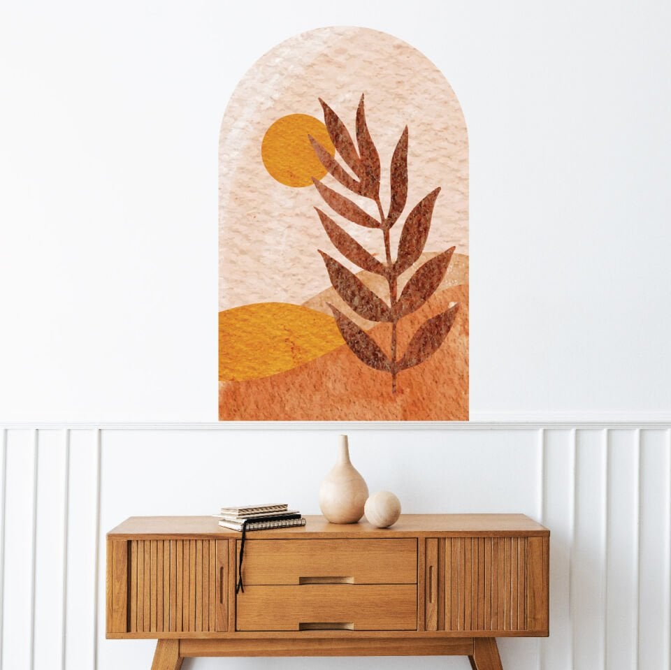 Boho Desen Dağ Güneş Yaprak Dekoratif Duvar Sticker
