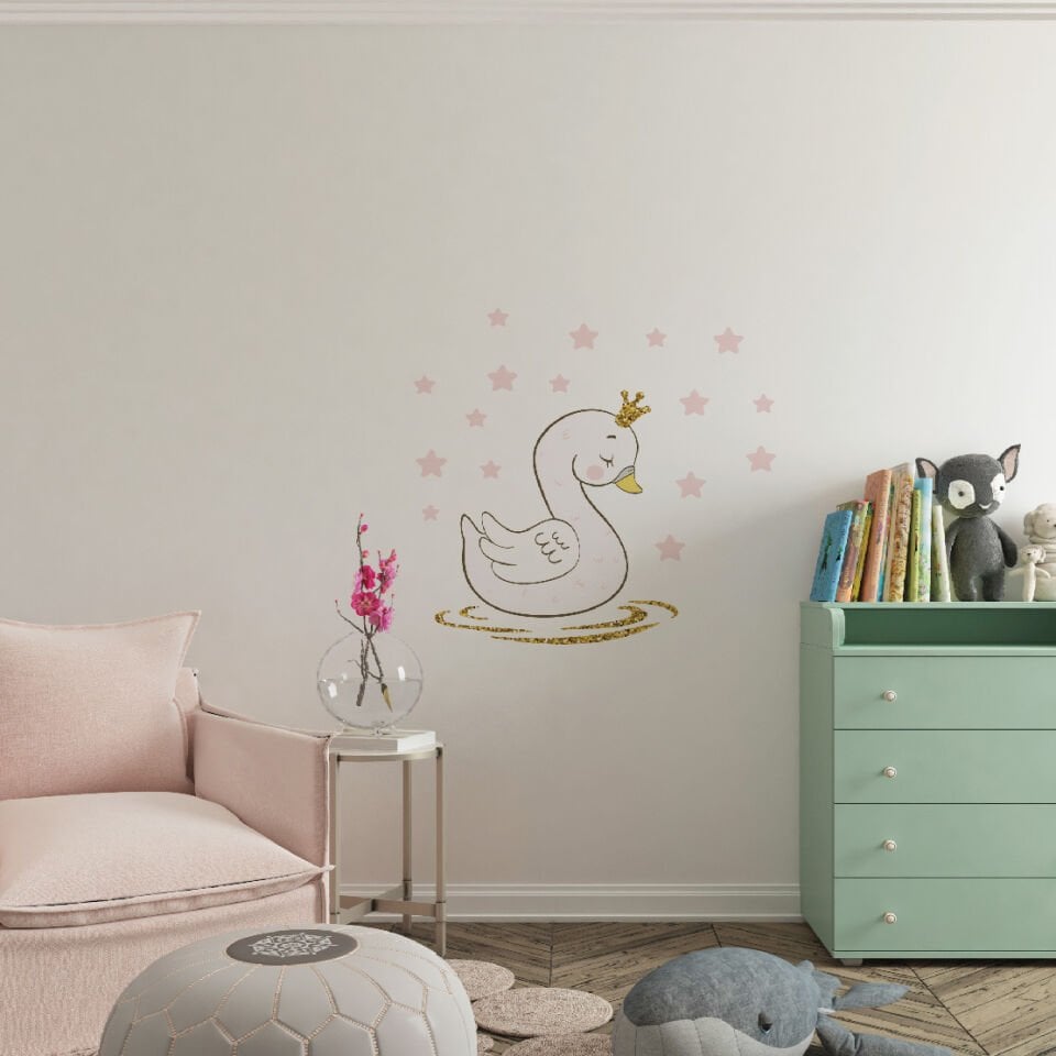 Yıldızlı Pembe Kuğu Sticker