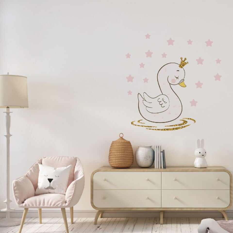 Yıldızlı Pembe Kuğu Sticker