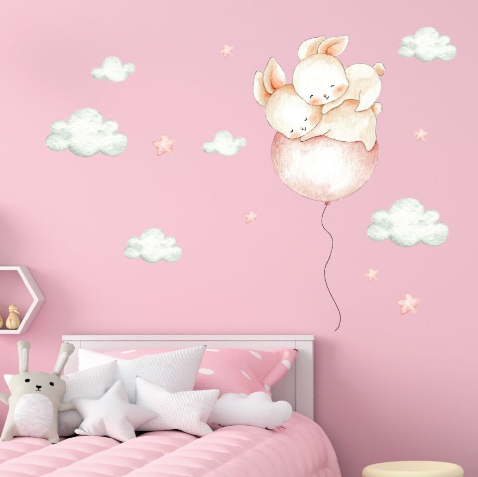 Sevimli Tavşan ve Bulut ve Yıldızlar Sticker Seti