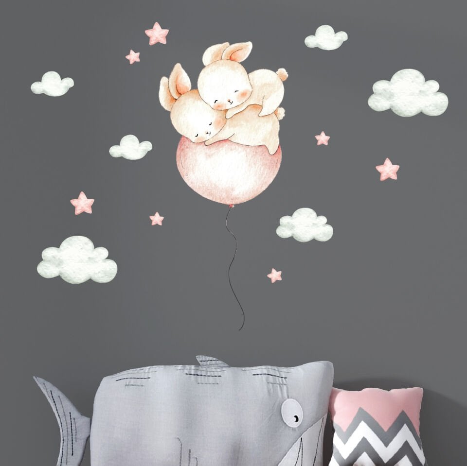 Sevimli Tavşan ve Bulut ve Yıldızlar Sticker Seti