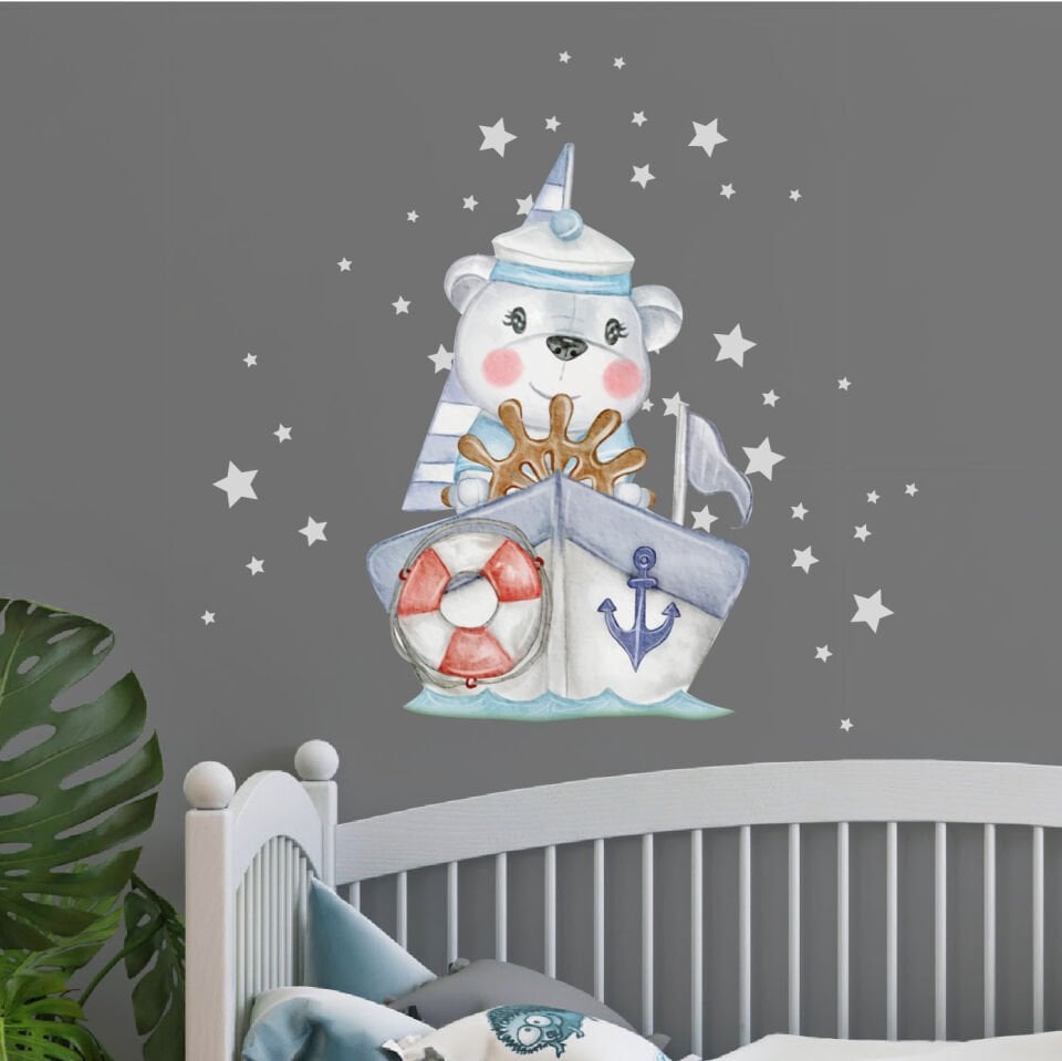 Denizci Ayı Bebek Çocuk Odası Dekoratif Sticker