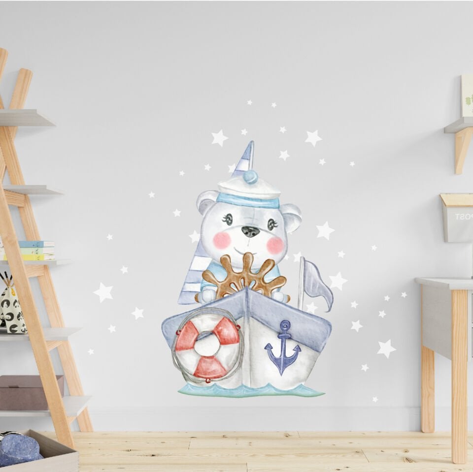 Denizci Ayı Bebek Çocuk Odası Dekoratif Sticker