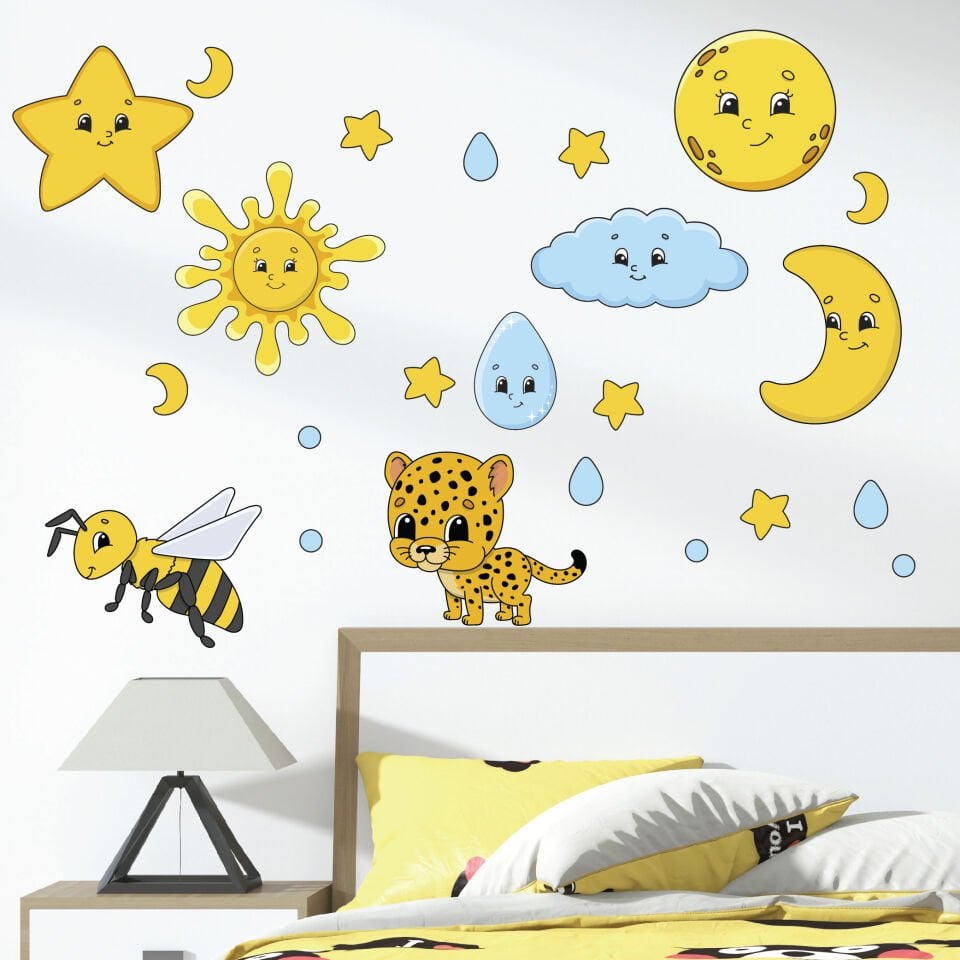 Ay Bulut Güneş ve Yıldızlar Sticker Seti