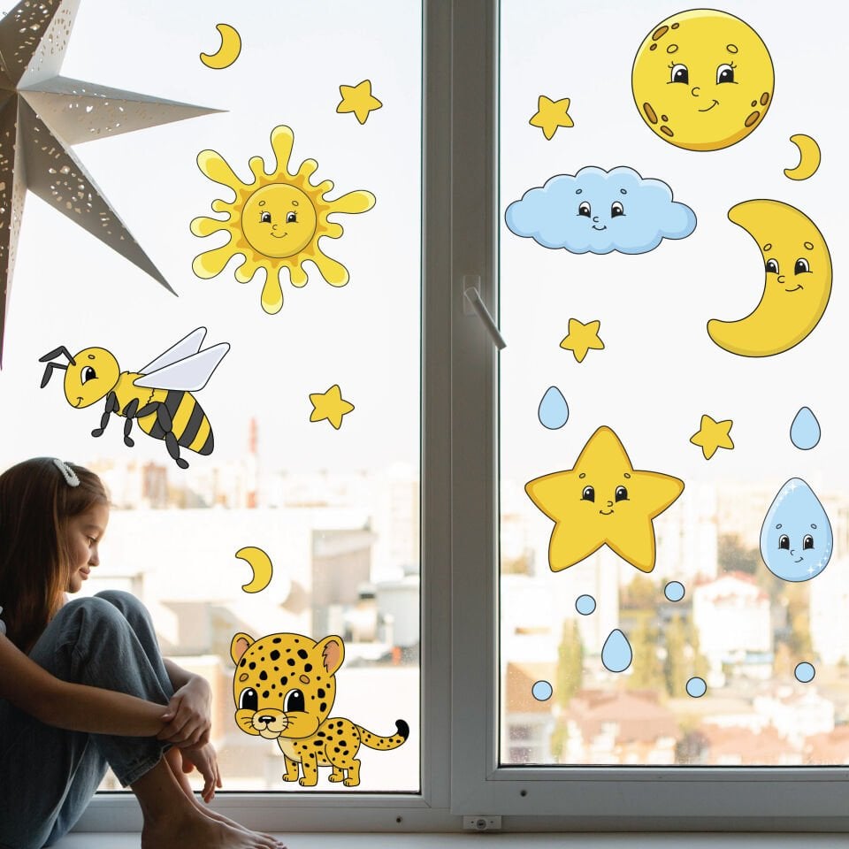 Ay Bulut Güneş ve Yıldızlar Sticker Seti