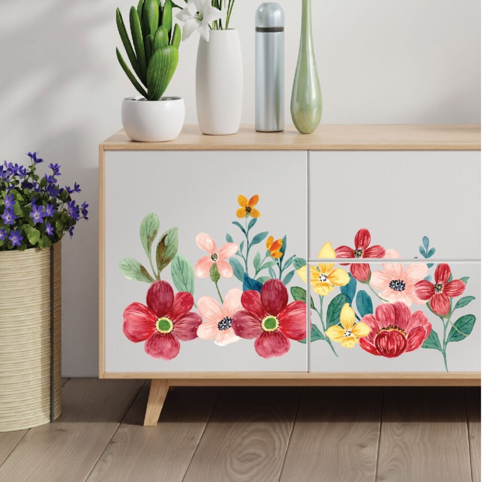 Suluboya Çiçek Desenleri Dekor Sticker