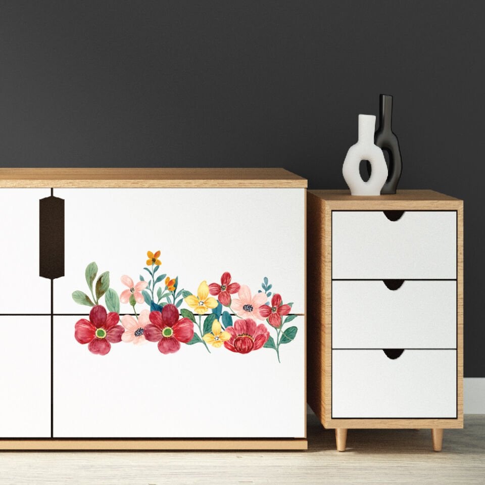 Suluboya Çiçek Desenleri Dekor Sticker