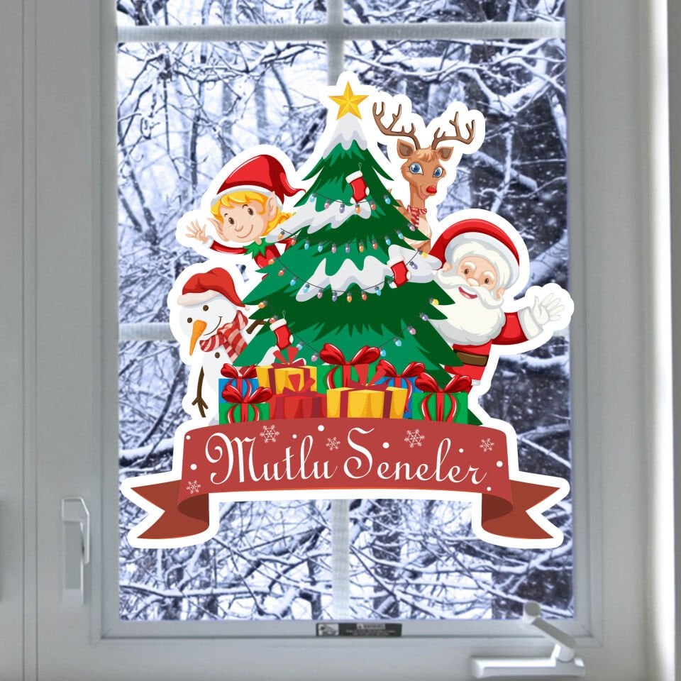Yılbaşı Ekibi Mutlu Seneler Yazılı Cam Duvar Süsleme Sticker