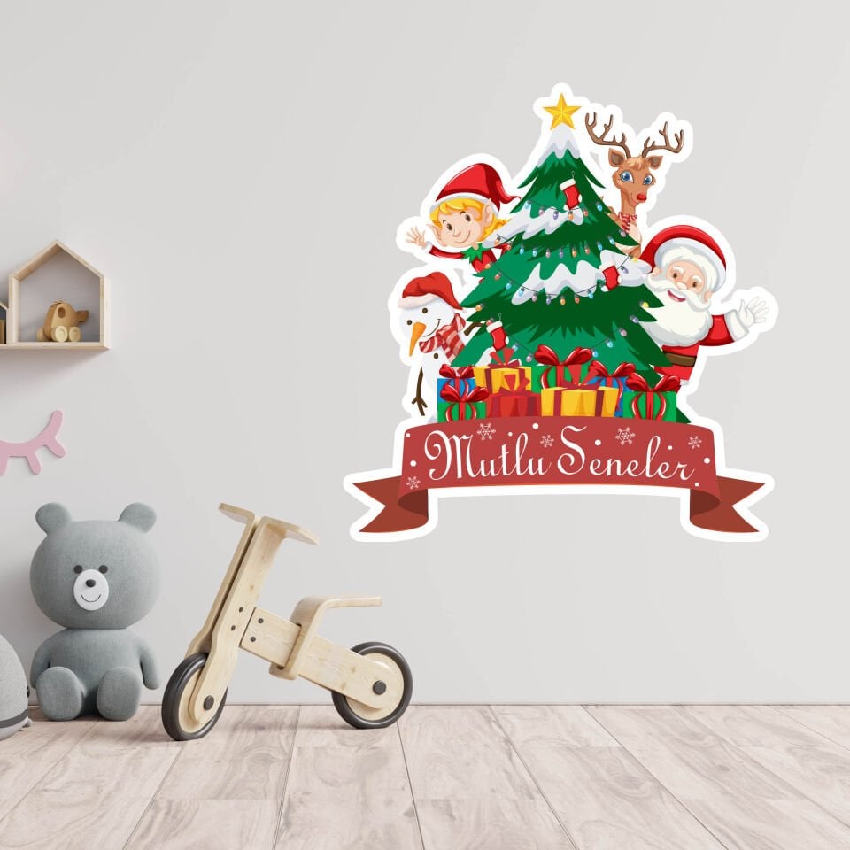 Yılbaşı Ekibi Mutlu Seneler Yazılı Cam Duvar Süsleme Sticker