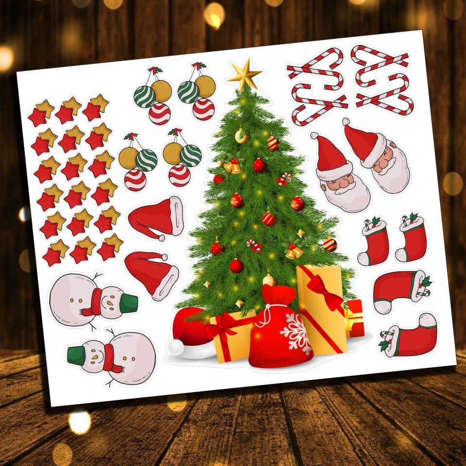 35 Parça Yeni Yıl Temalı Büyük Yılbaşı Ağacı Çocuk Odası Duvar Cam Sticker Seti