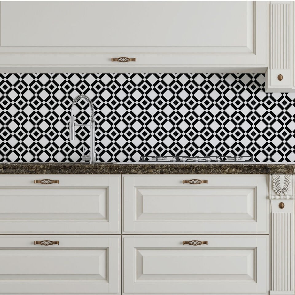 Mutfak Fayans Siyah Fayans Deseni Folyo