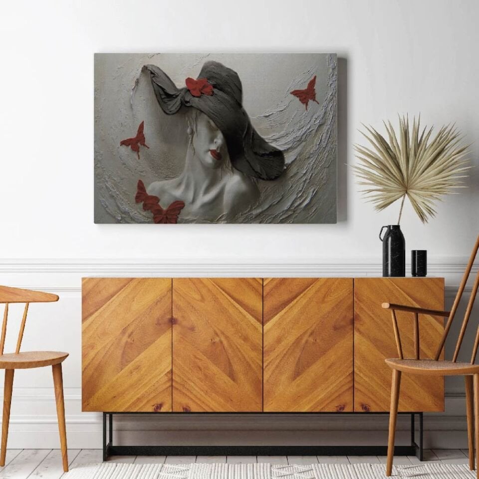 Şapkalı Kadın Dekoratif Kanvas Tablo