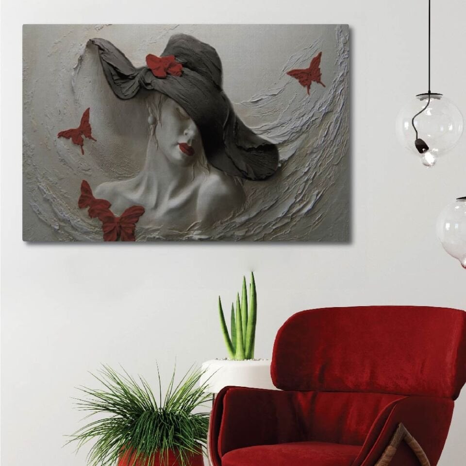 Şapkalı Kadın Dekoratif Kanvas Tablo