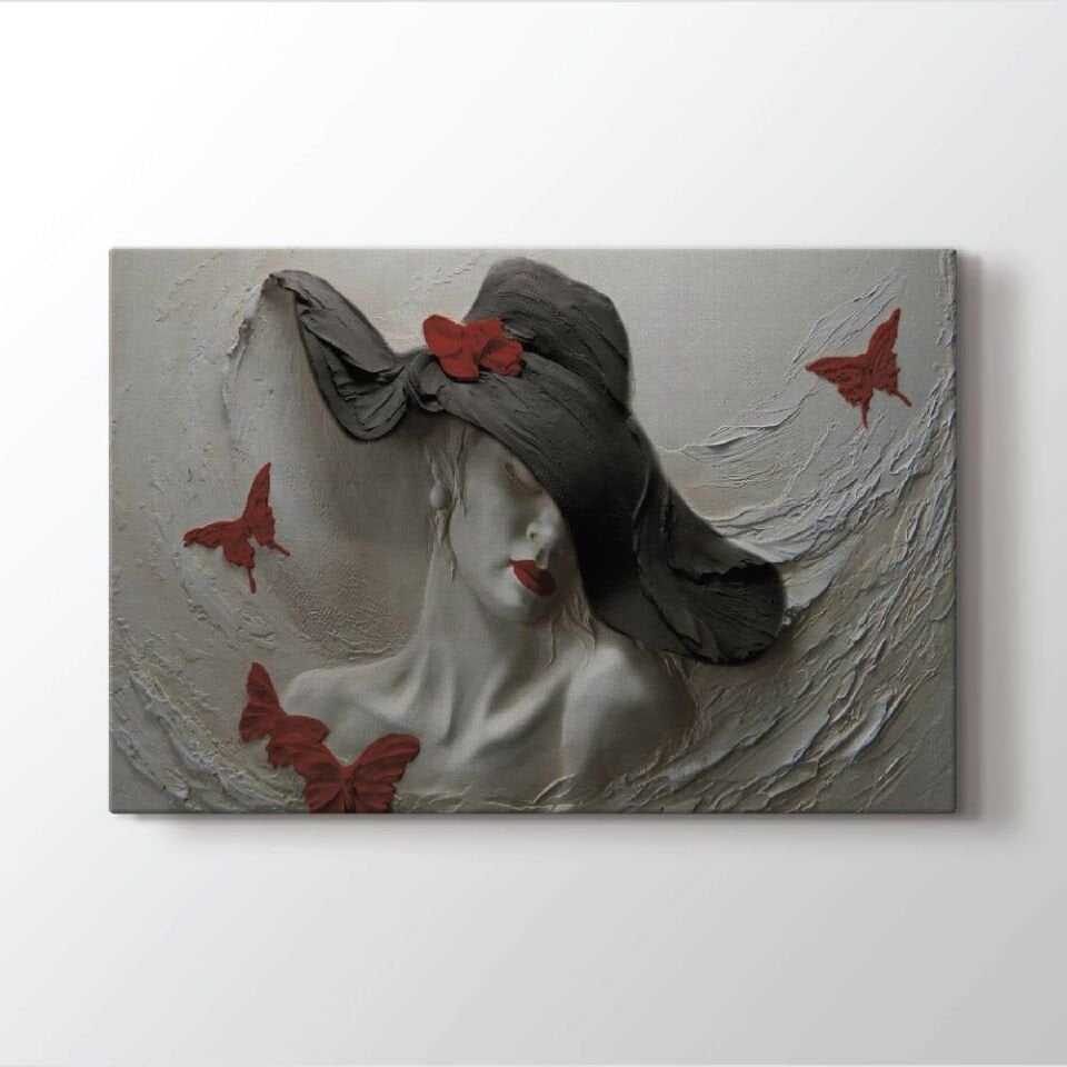 Şapkalı Kadın Dekoratif Kanvas Tablo