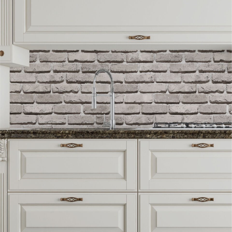 Mutfak Fayans Açık Renk Tuğla Desen Folyo