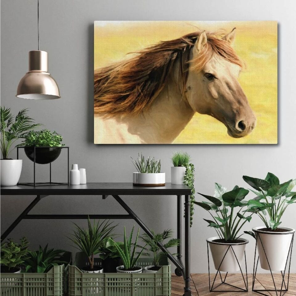 Yağlı Boya Dokulu At Görseli Dekoratif Kanvas Tablo