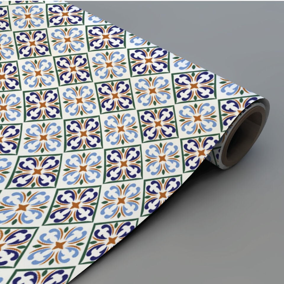 Mutfak Fayans Mavi Fayans Deseni Folyo