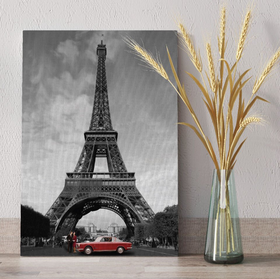 Eyfel Kulesi ve Kırmızı Araba Dekoratif Kanvas Tablo
